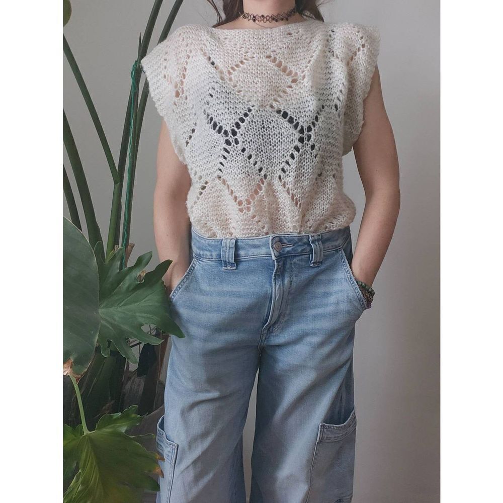 Crochet 70s Vintage Knit Top Handmade Sheer Spring Vintage Whimsigoth Cottagcore